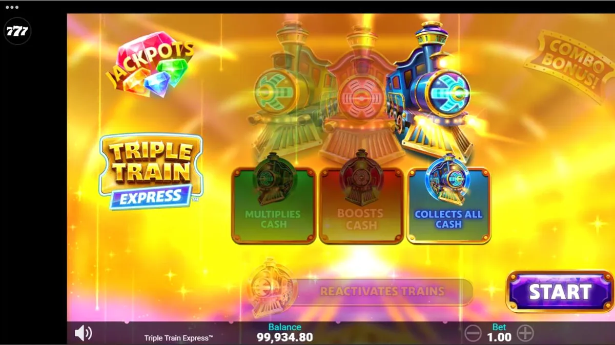 Tampilan antarmuka slot Triple Train Express yang futuristik di perangkat seluler